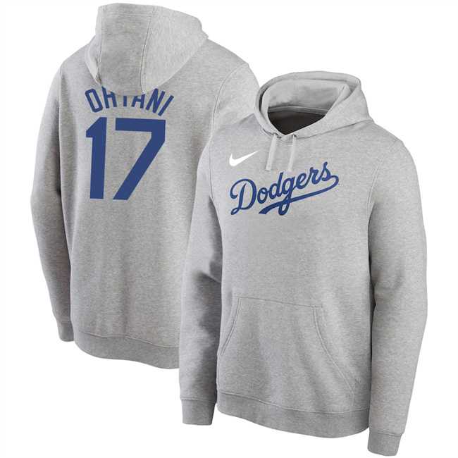 Los Angeles Dodgers #17 Shohei Ohtani Gray Name & Number Pullover Hoodie,We sell and wholesale Los Angeles Dodgers #17 Shohei Ohtani Gray Name & Number Pullover Hoodie on line form chian!
